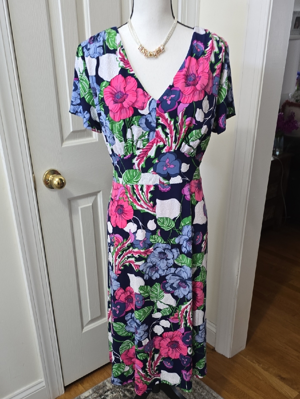 PERCEPTIONS NEW YORK BRAND WOMEN'S PLUS SIZE BLUE & PINK FLORAL DRESS SIZE 1X